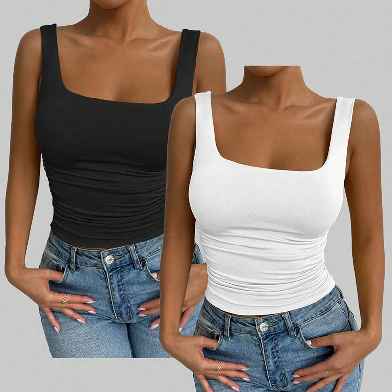 Tank Top Ribbed - Damski top na ramiączkach z kwadratowym