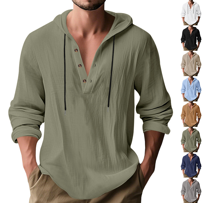 Undershirt Crew Neck - Popularne męskie luźne lniane oddychające bluzy