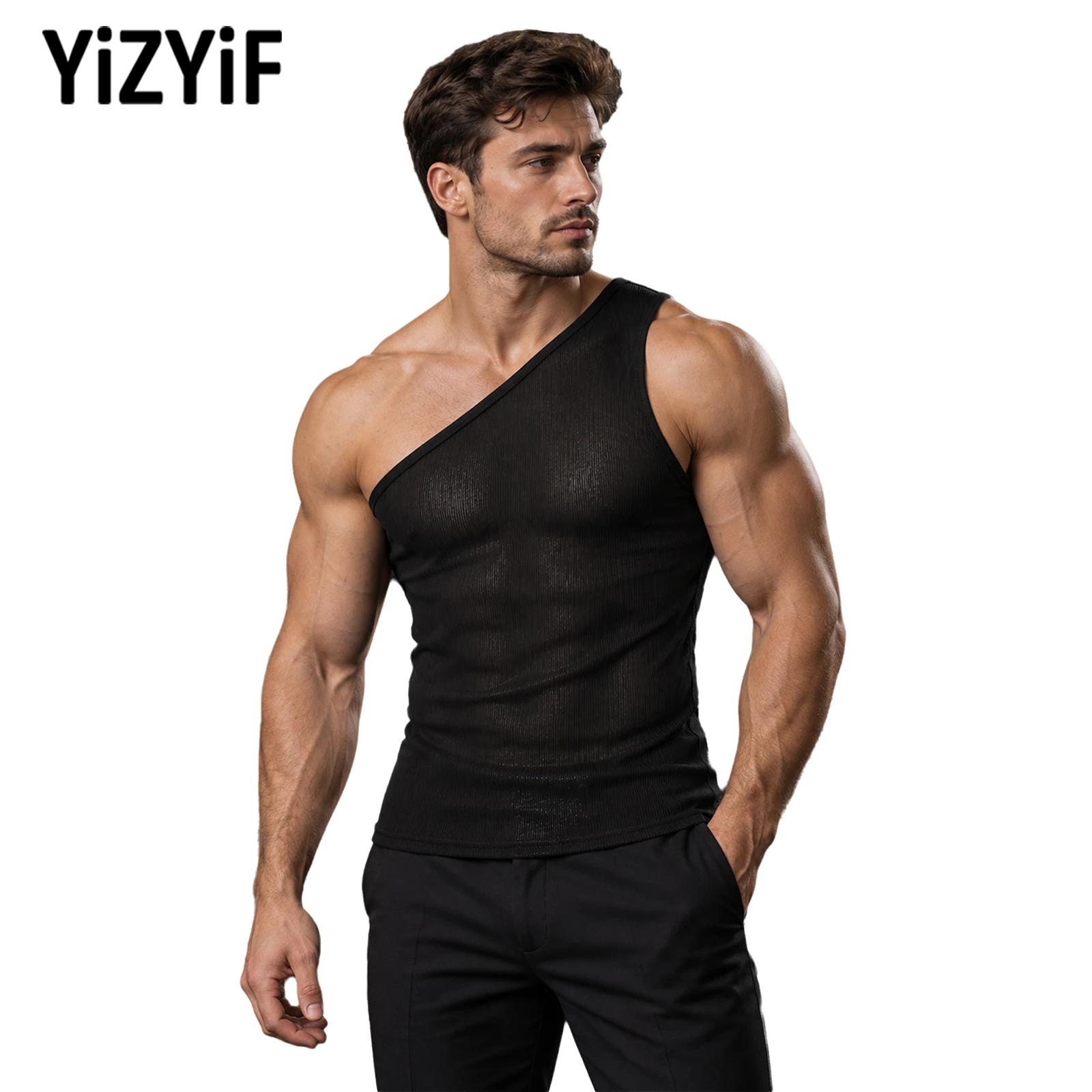 Tank Top Ribbed - Męska asymetryczna kamizelka sportowa na jedno