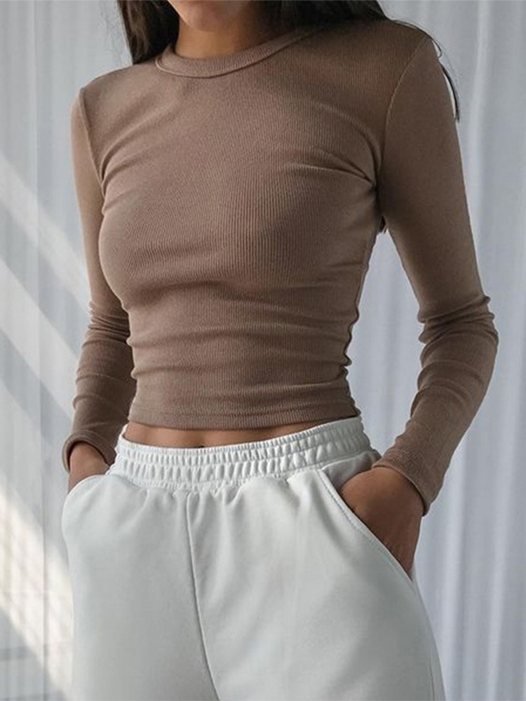 O Neck Long Sleeve Shirt Women – Tank Top Ribbed recenzja i cena